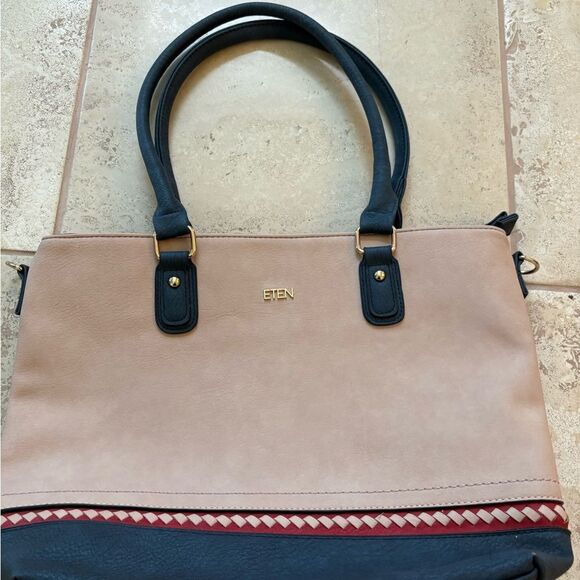 Eten Beige and Navy Tote with Red Detail - Picture 2 of 4
